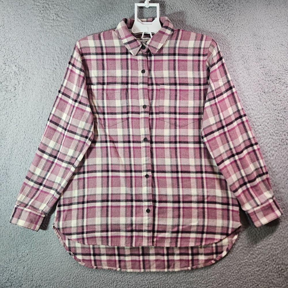 Madewell Flannel Shirt Women‎ Large Button Up Long Sleeve Purple Plaid